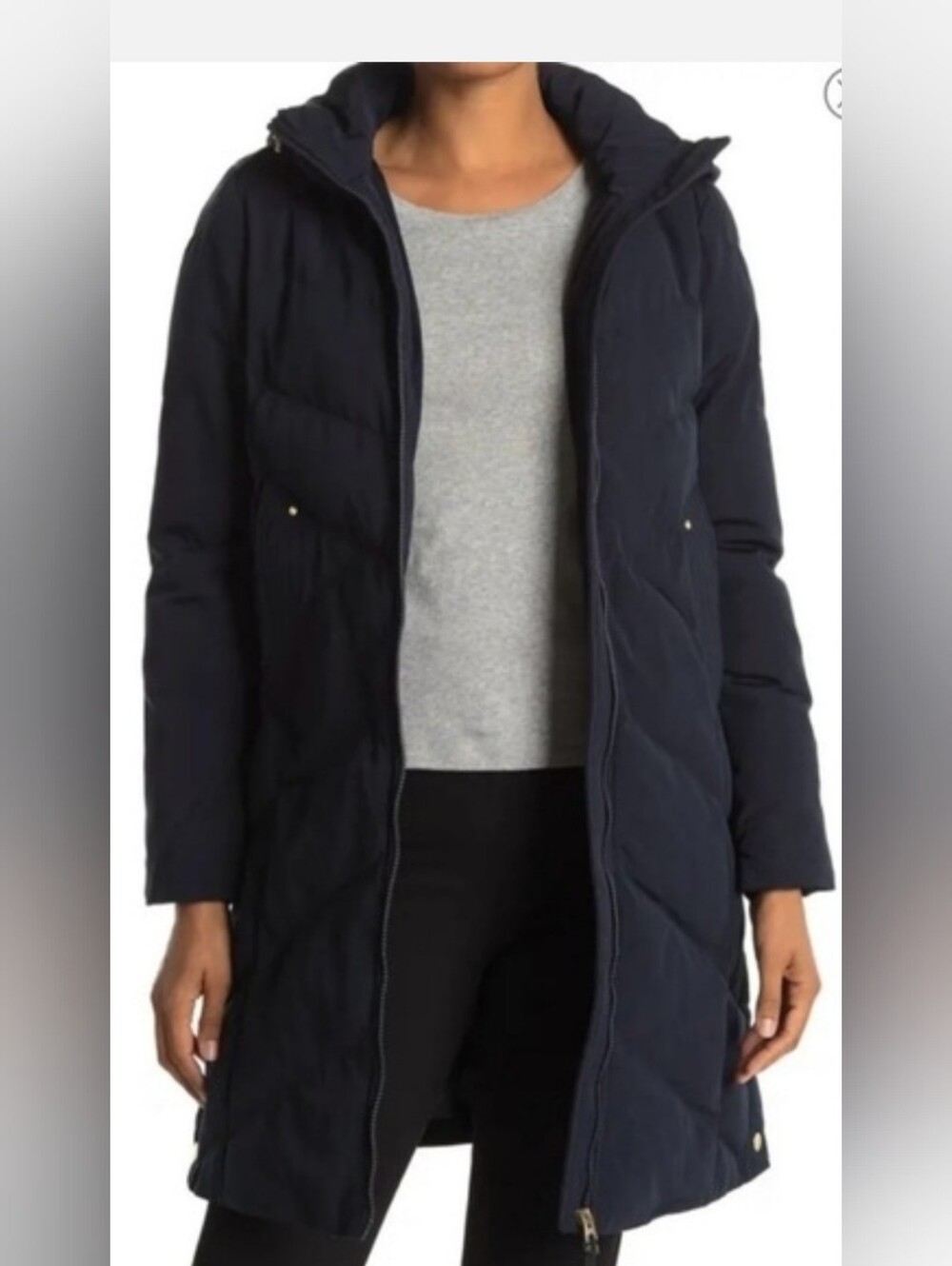 NWT$140 French Connection Navy Long Hooded Puffer Jacket Utility Size: M Mo